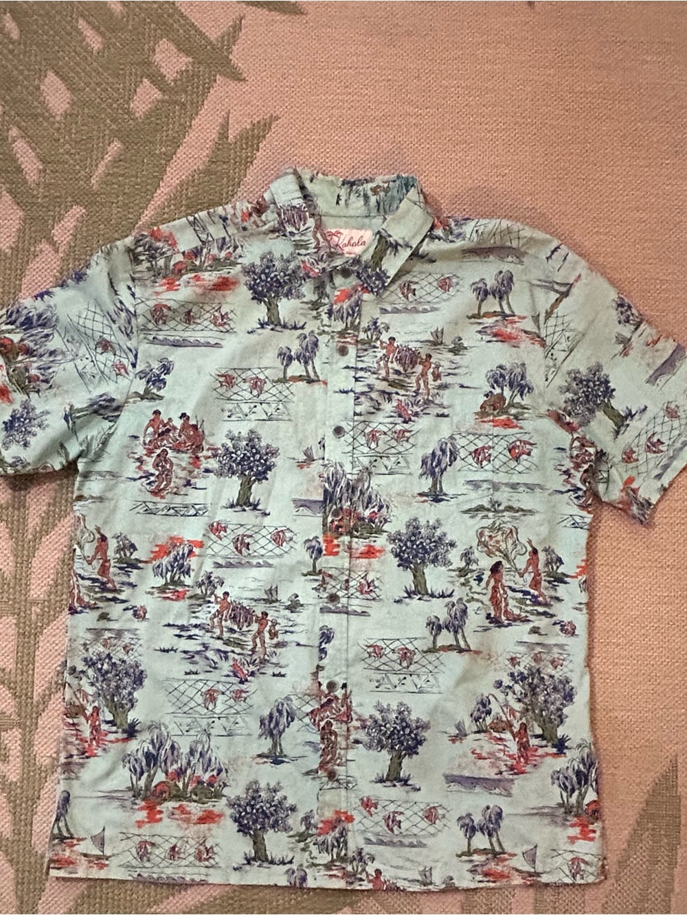 Kahala Men's Light Turquoise Scenic Print Short-Sleeve Button-Down Aloha Shirt